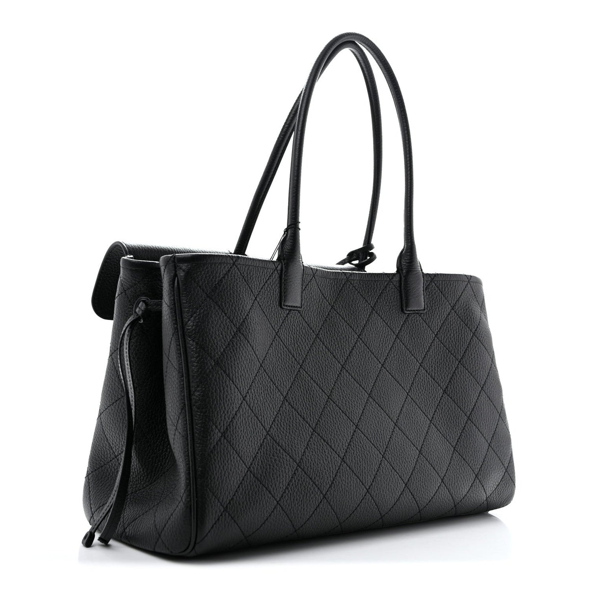 Grained Calfskin Stitched Urban Essentials Shopping Bag Black