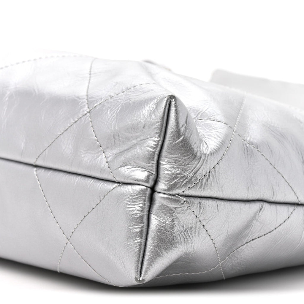 Metallic Calfskin Quilted Small Chanel 22 Silver