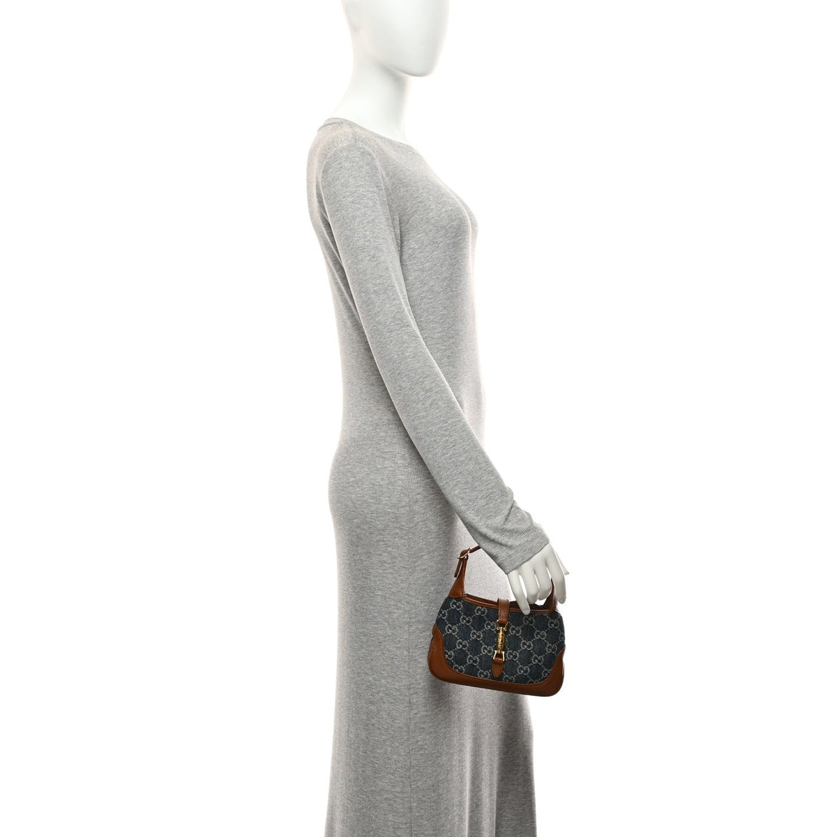 New Denim GG Monogram Calfskin Mini Jackie 1961 Hobo Blue Tea Cuir