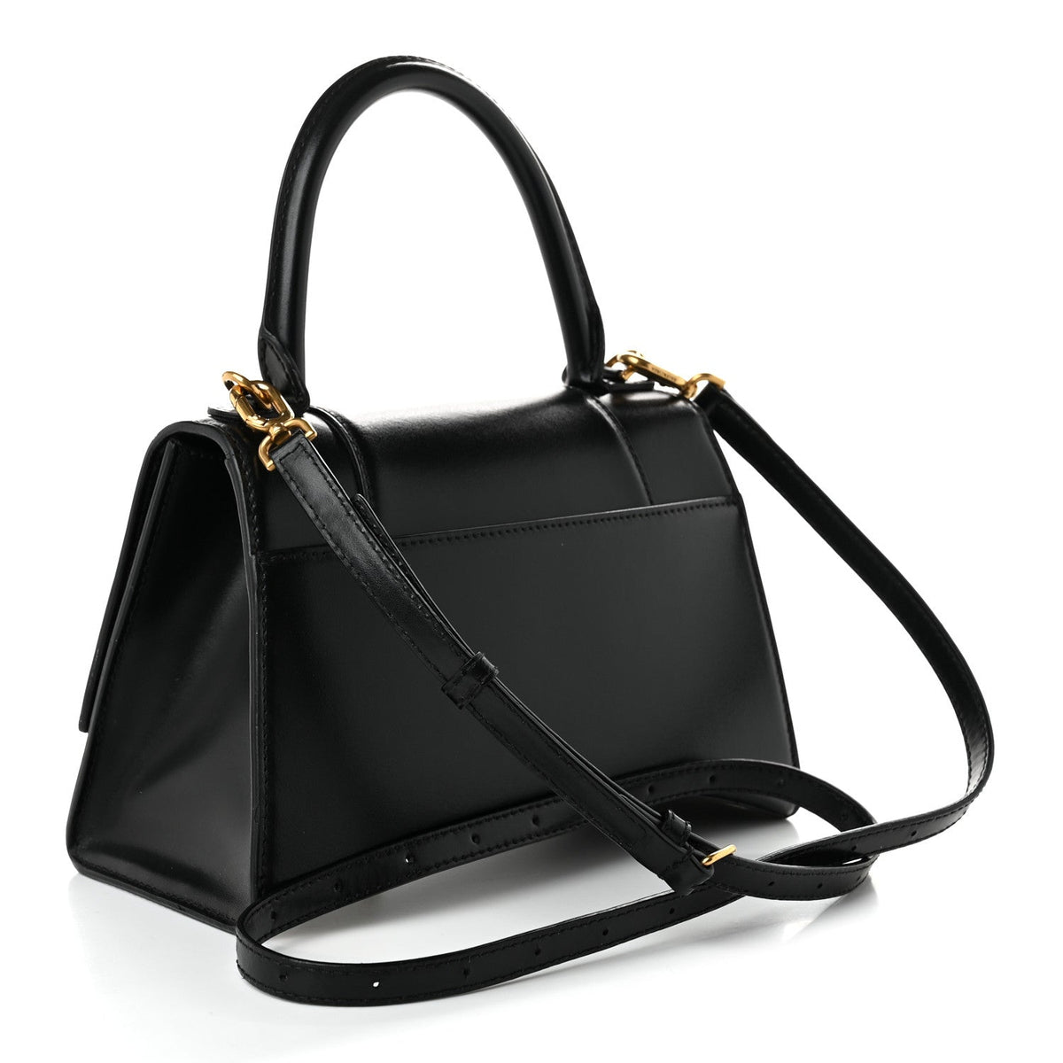 Shiny Box Calfskin Small Hourglass Top Handle Bag Black