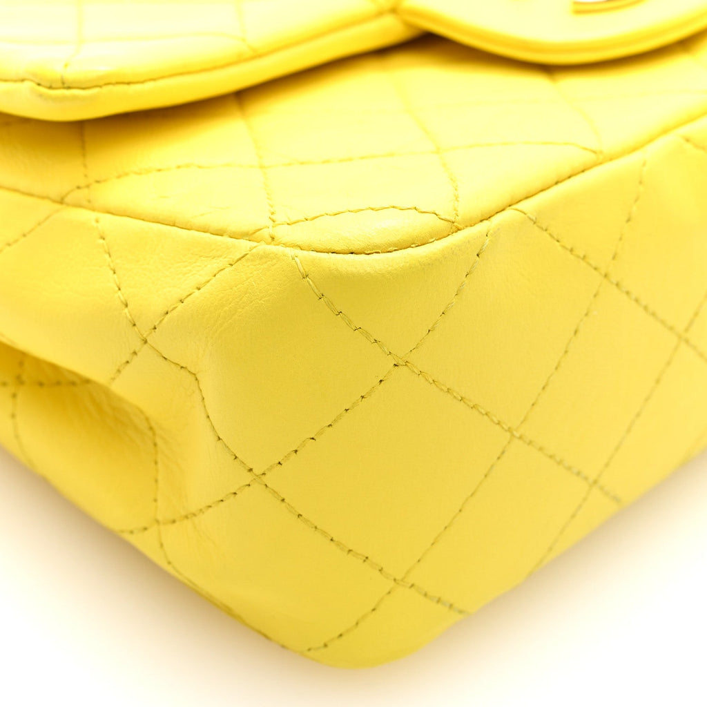 Lambskin Quilted Mini Rectangular Flap Yellow
