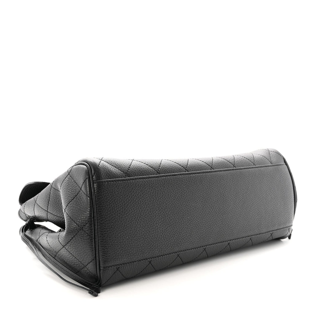 Grained Calfskin Stitched Urban Essentials Shopping Bag Black