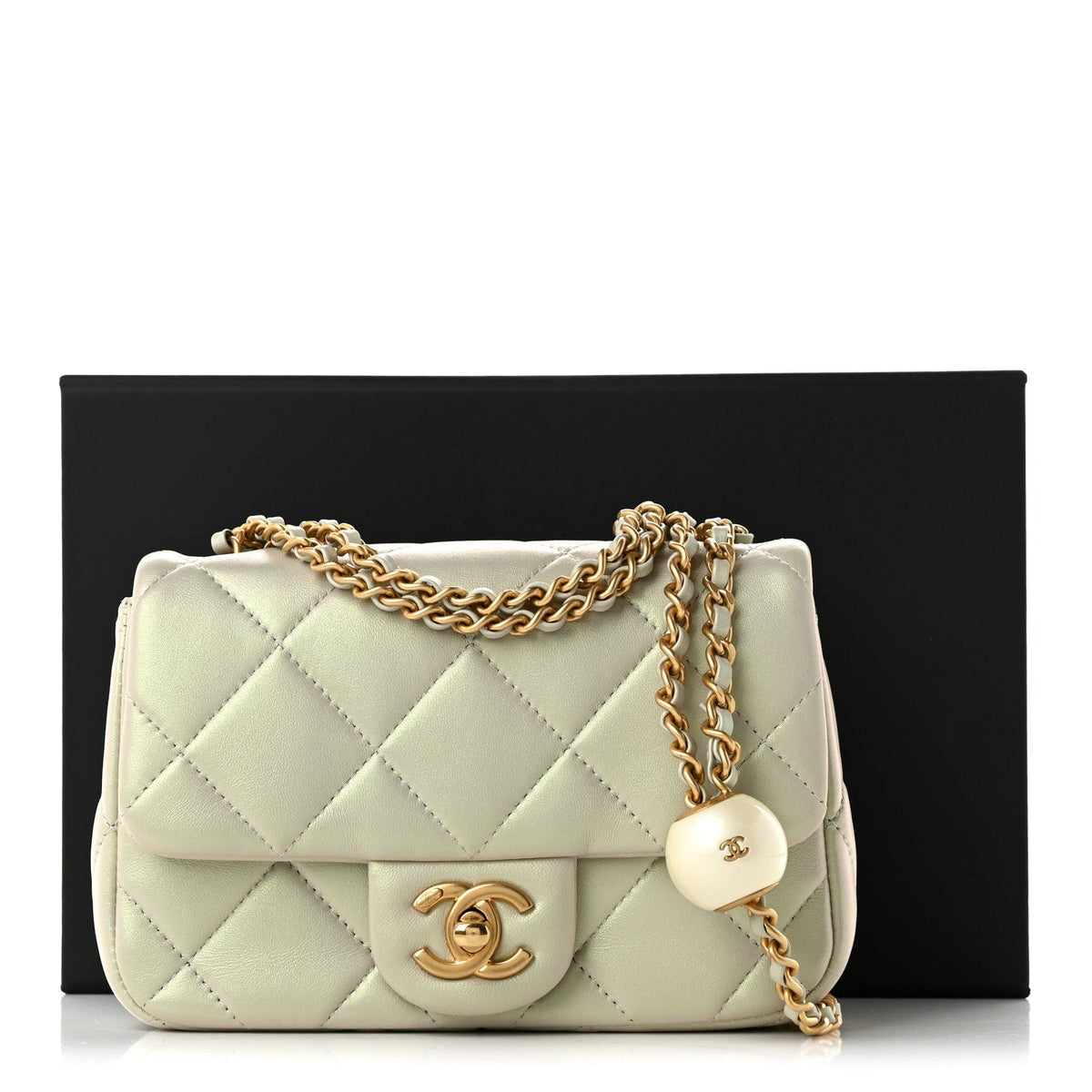 Pearly Lambskin Pearl Quilted Mini Flap Ivory