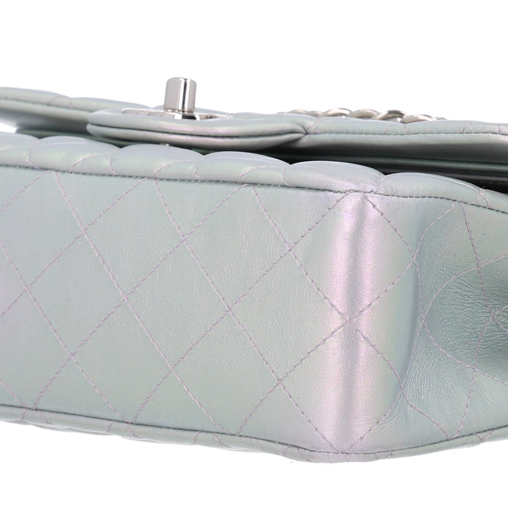 Iridescent Calfskin Quilted Small Double Flap Light Purple