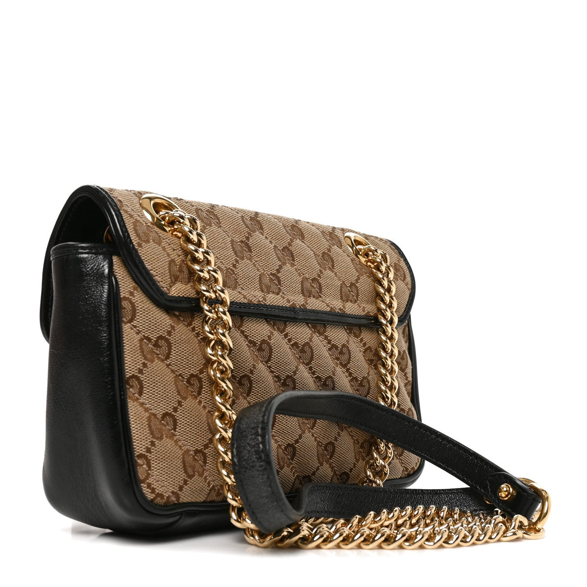 Monogram Matelasse Diagonal Mini GG Marmont Shoulder Bag Beige Black