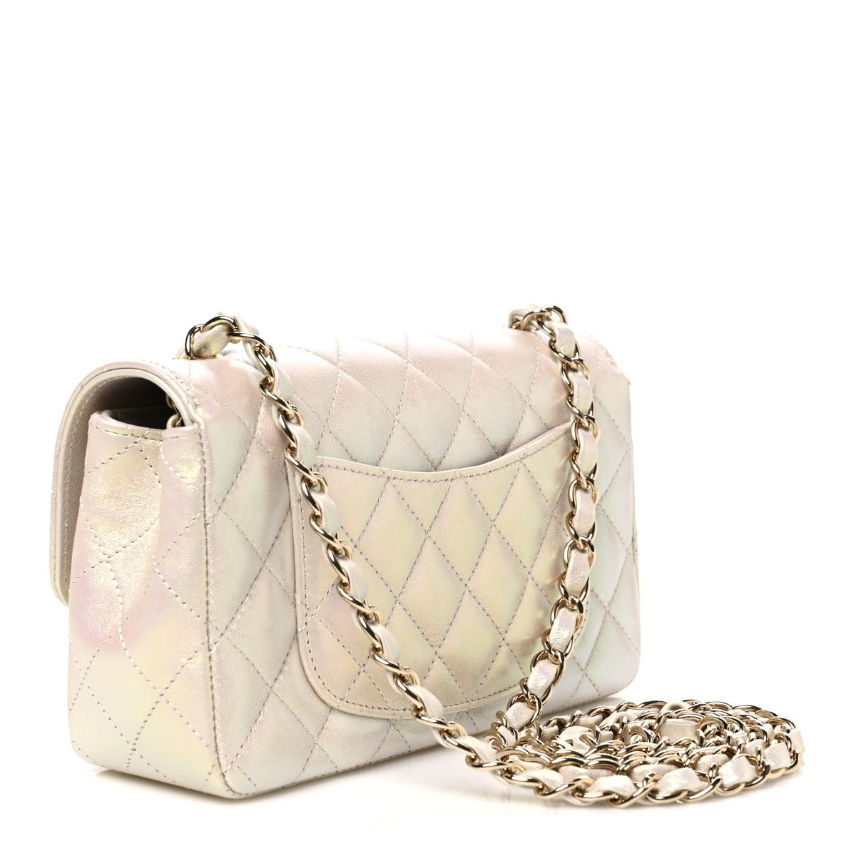 Iridescent Lambskin Quilted Mini Rectangular Flap Ivory