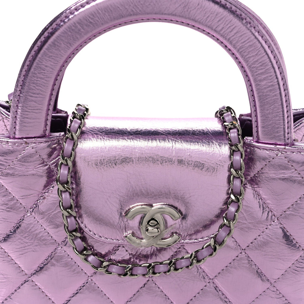 Metallic Aged Calfskin Quilted Nano Kelly Shopper Pink