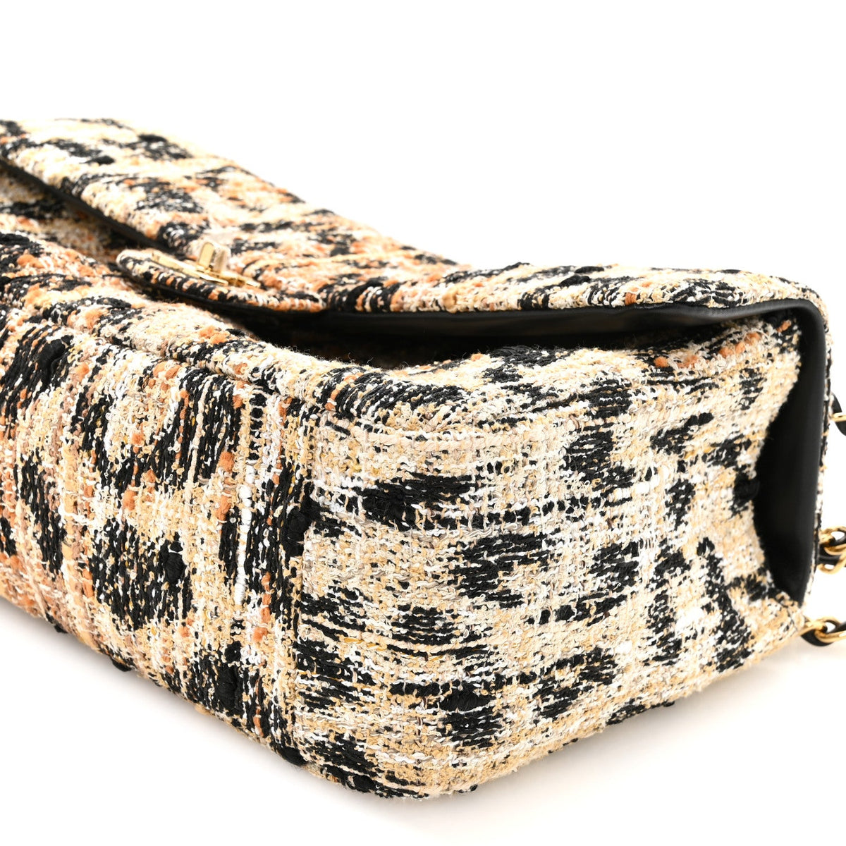 Tweed Mixed Fibers Leopard Print Small Souplissimo Maxi Flap Brown Black White