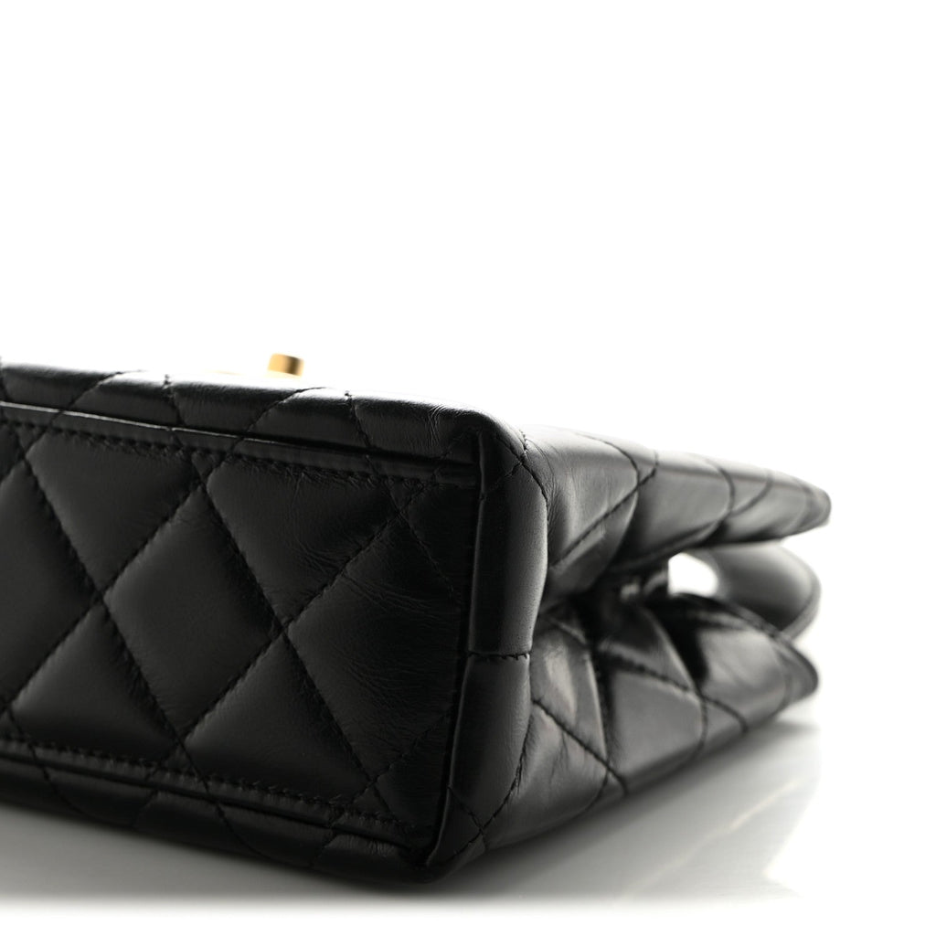 Shiny Aged Calfskin Quilted Nano Kelly Shopper Black