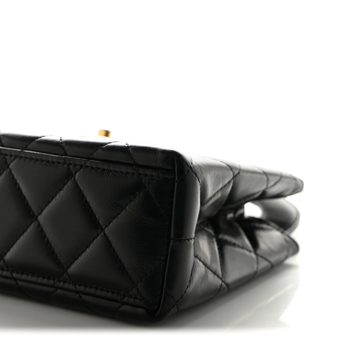 Shiny Aged Calfskin Quilted Nano Kelly Shopper Black
