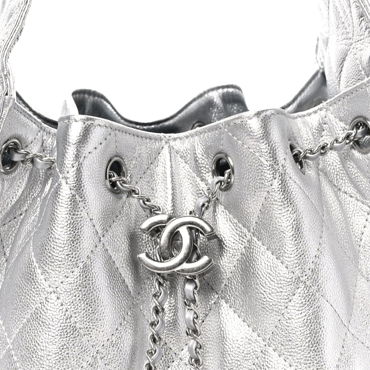 Metallic Caviar Quilted Small Chanel 25 Handbag Silver