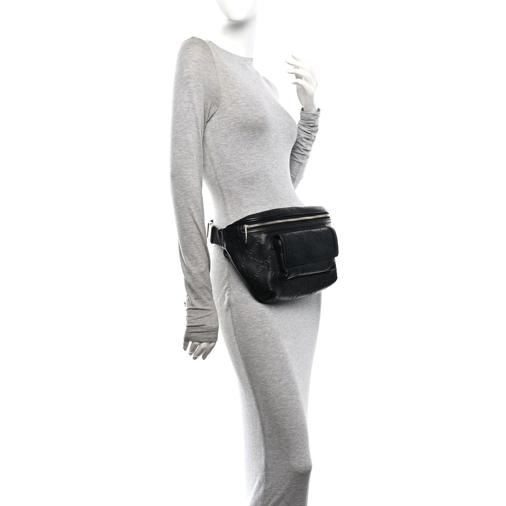 Calfskin GG Tennis Embossed Pocket Belt Bag Black