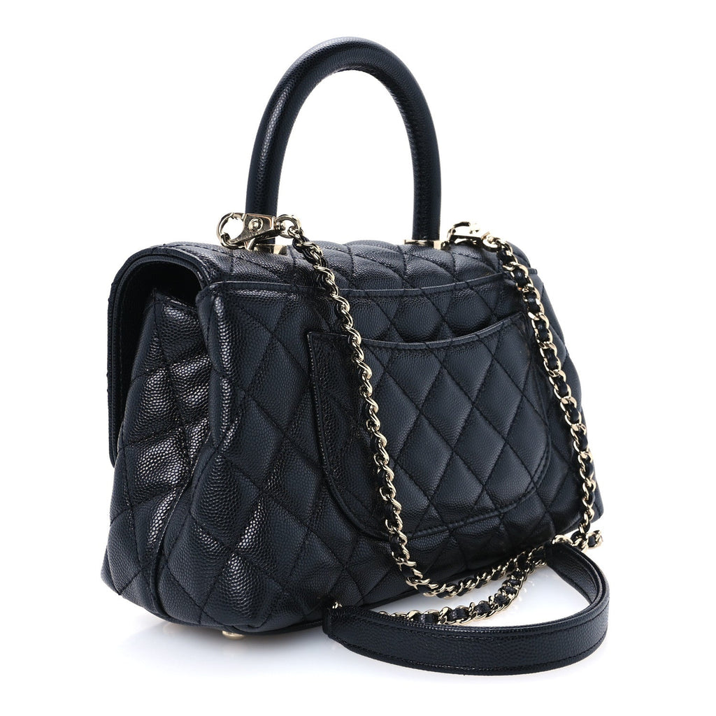 Caviar Quilted Mini Coco Handle Flap Black