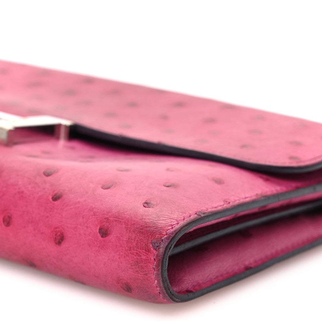 Ostrich Constance Long Wallet Rose Poupre