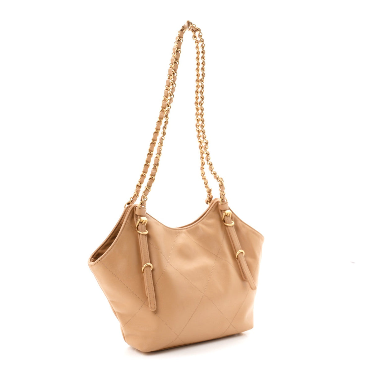 Calfskin Quilted Small Shopping Bag Beige
