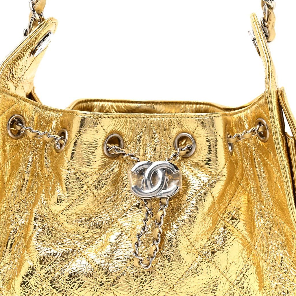 Metallic Aged Calfskin Mini Chanel 25 Handbag Gold