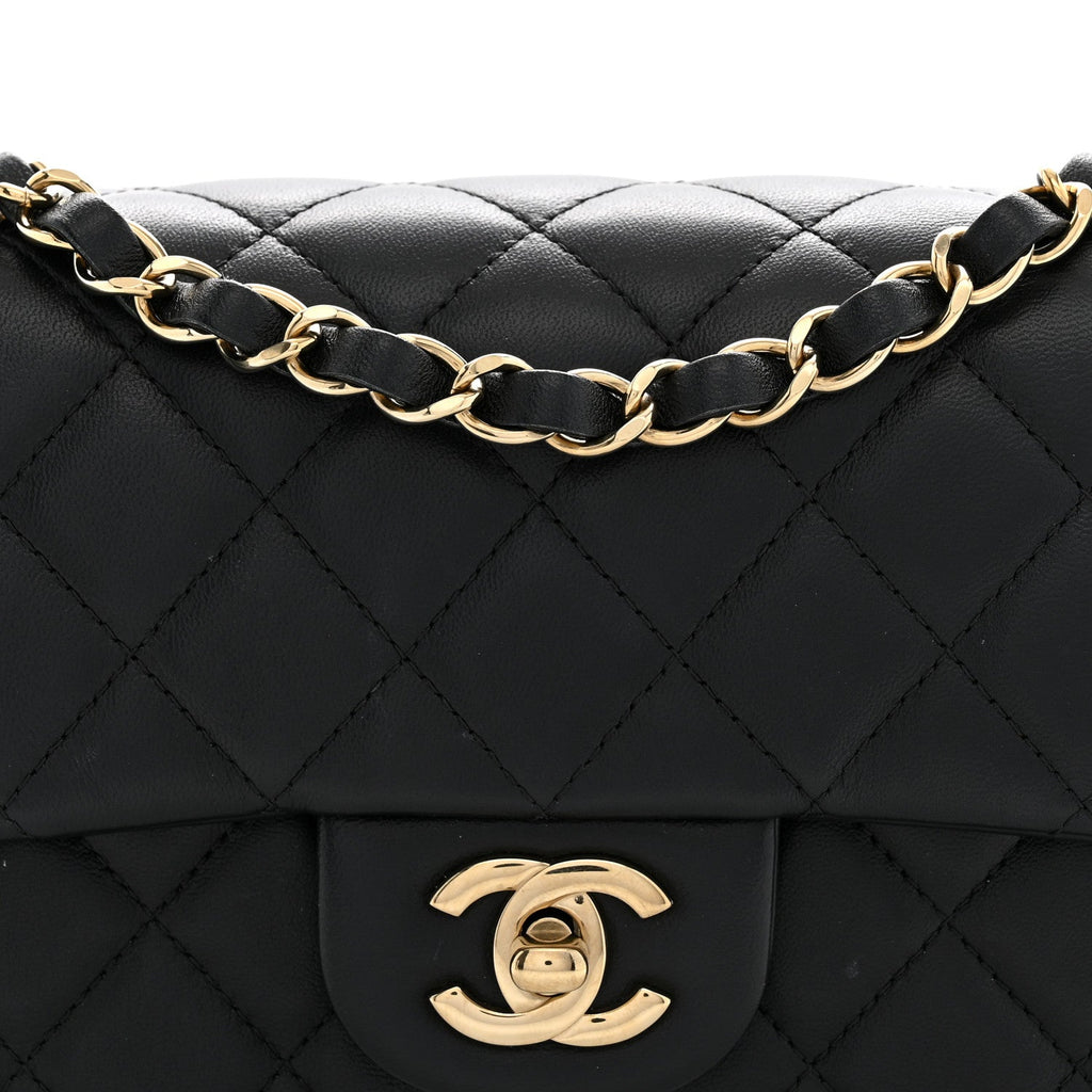 Lambskin Quilted Mini Rectangular Flap Black