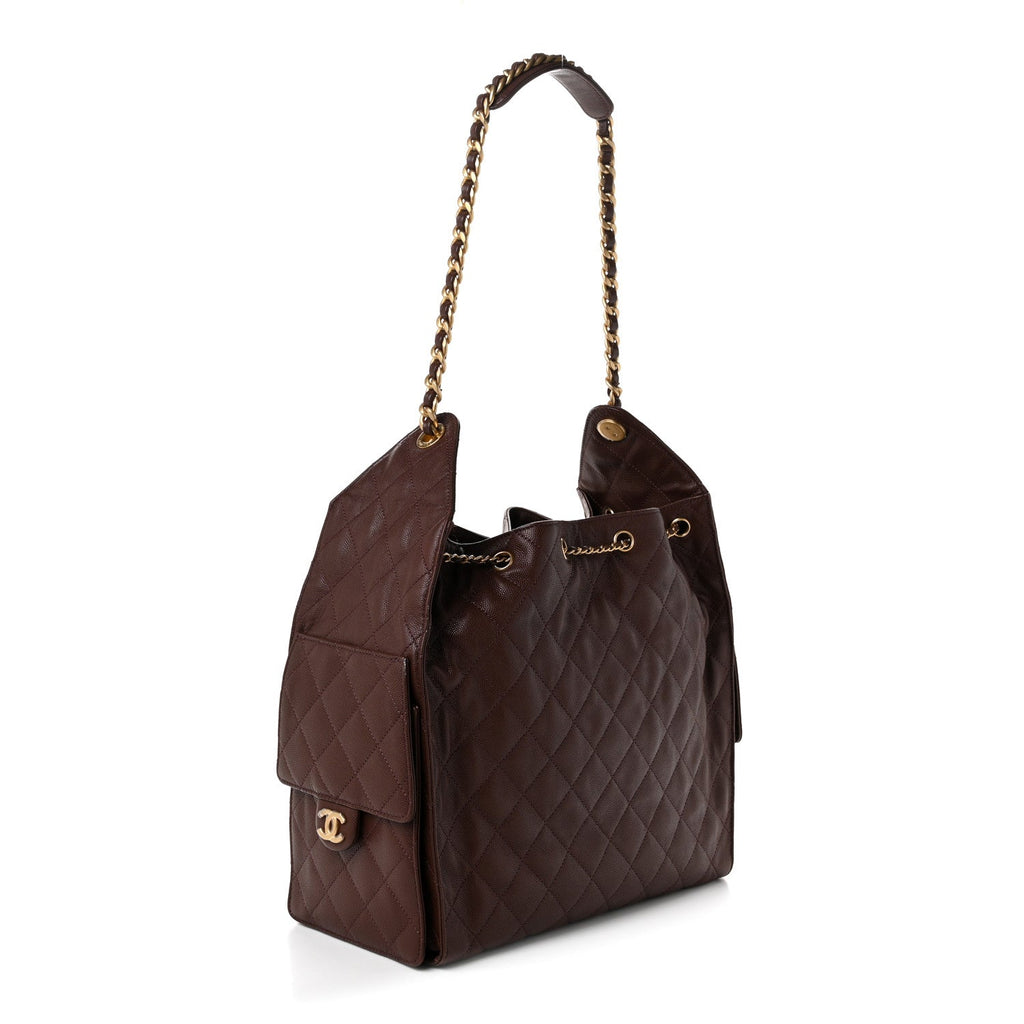 Caviar Quilted Medium Chanel 25 Handbag Dark Brown