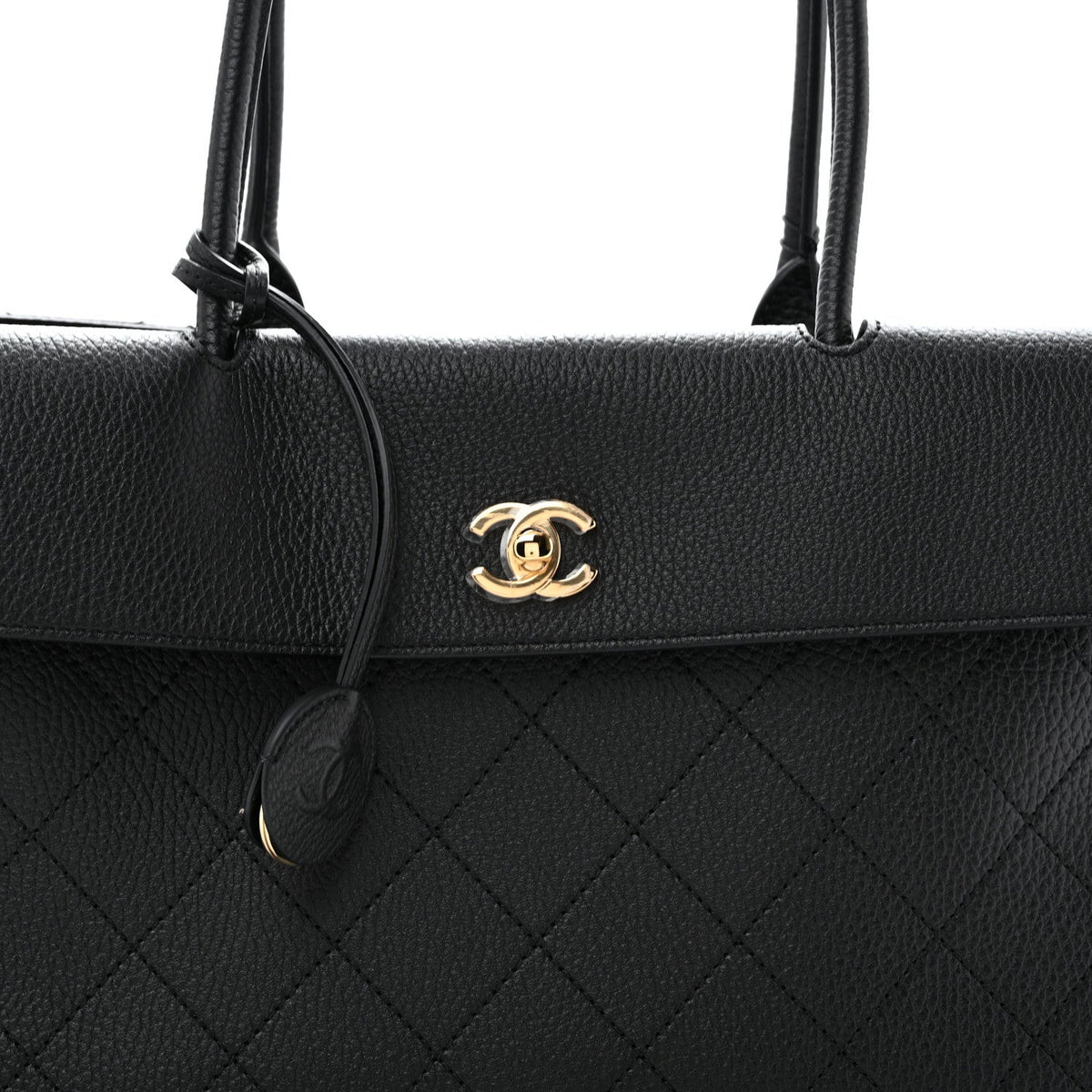 Grained Calfskin Stitched Urban Essentials Shopping Bag Black