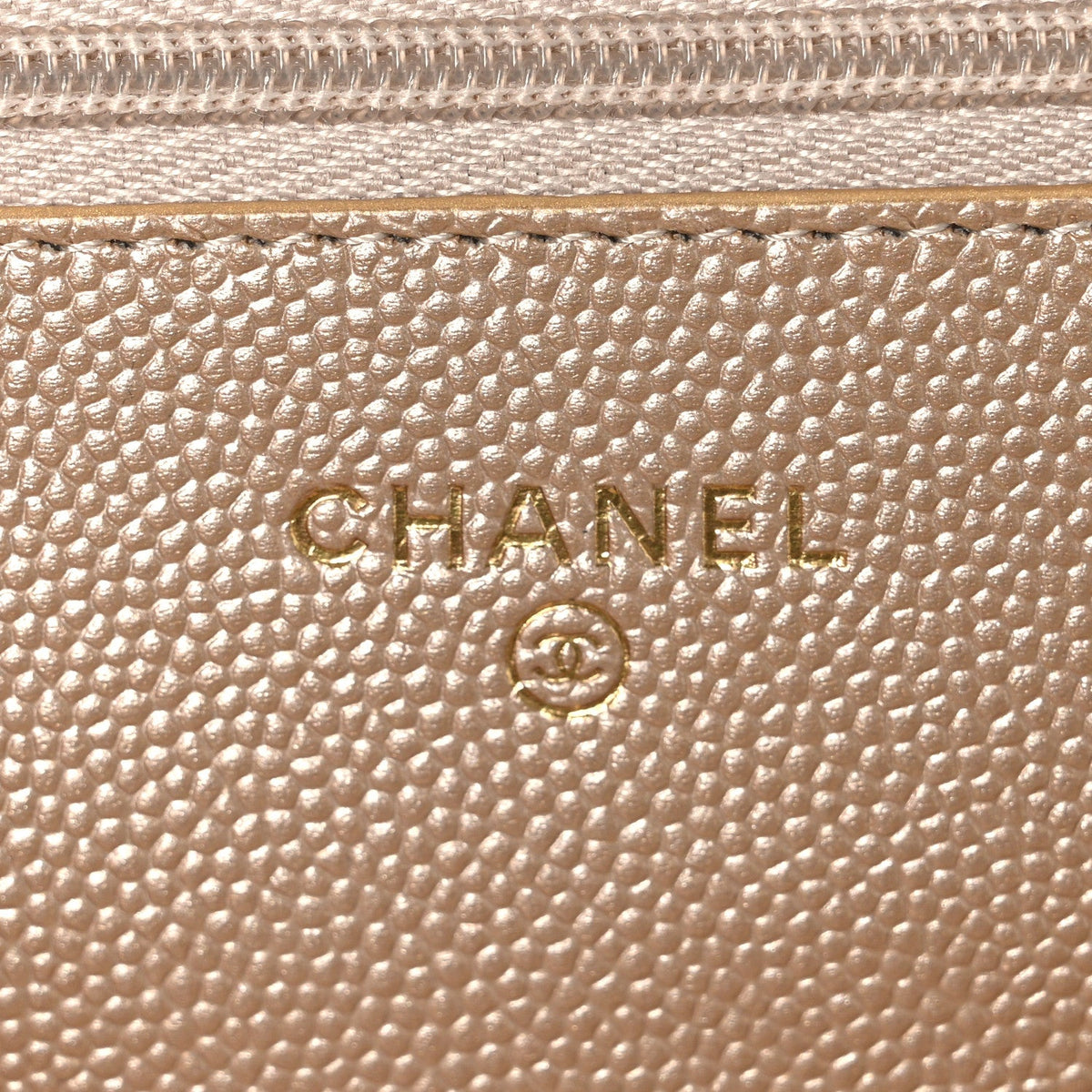 Metallic Caviar Quilted Coin Wallet On Chain WOC Gold