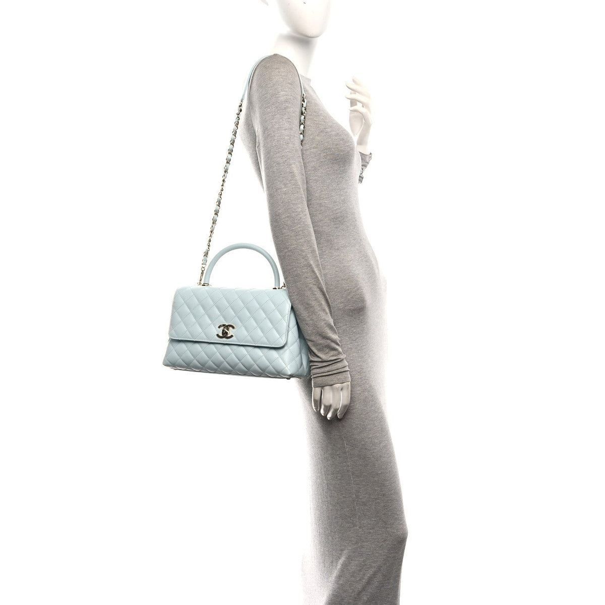 Caviar Quilted Small Coco Handle Flap Light Blue