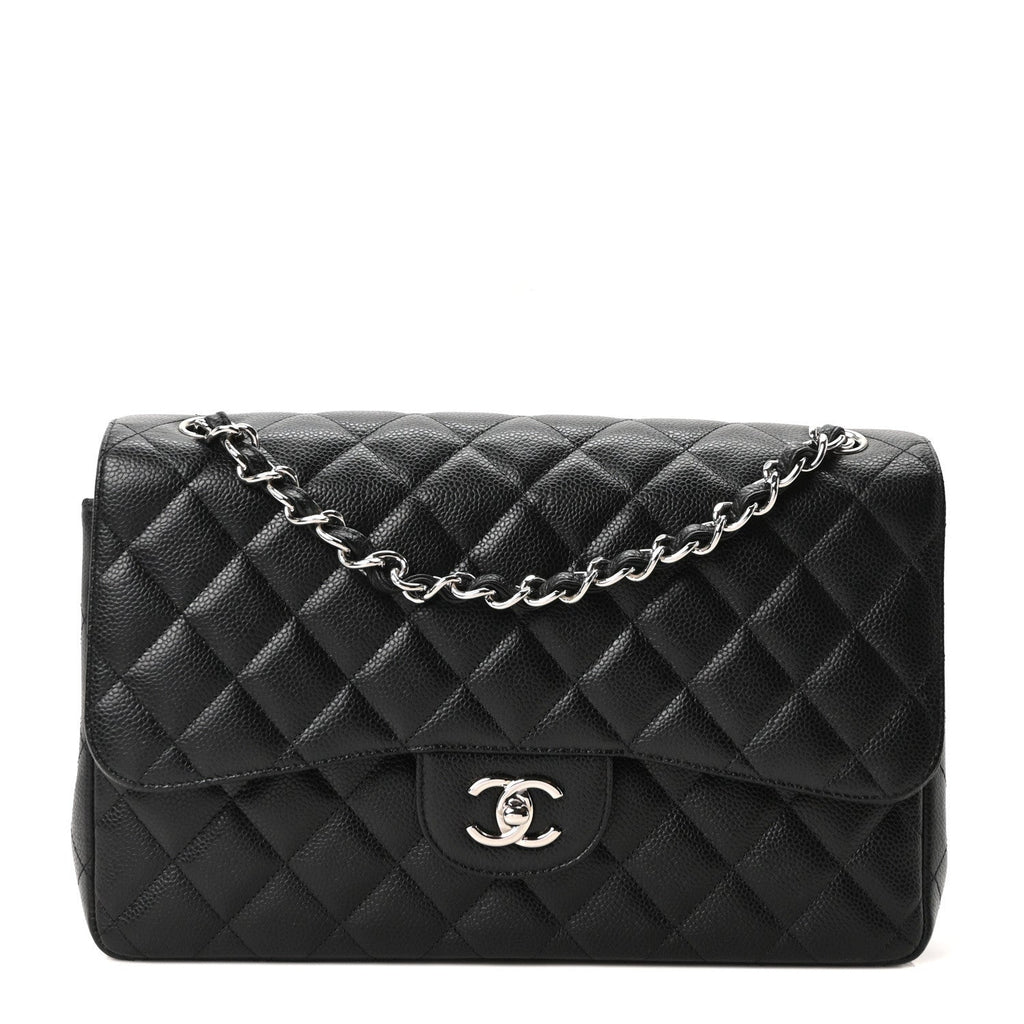 Caviar Quilted Jumbo Double Flap Black