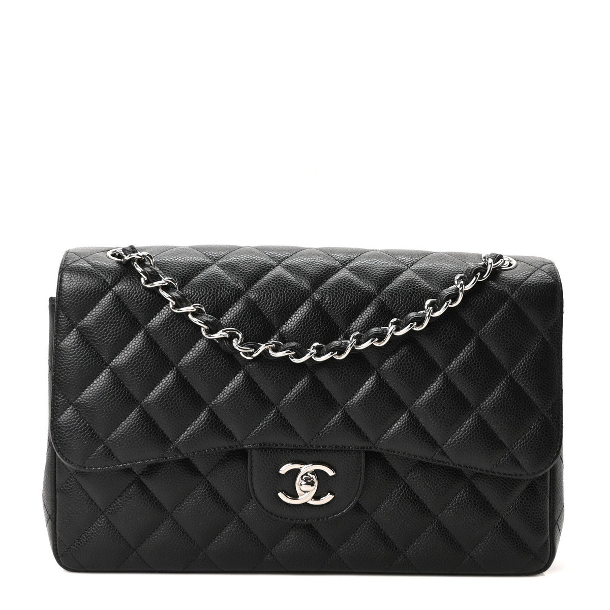 Caviar Quilted Jumbo Double Flap Black