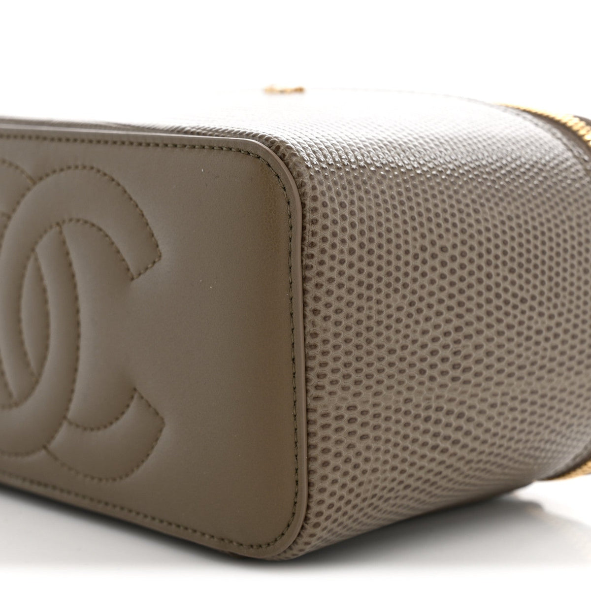 Calfskin Lizard Embossed Top Handle Vanity With Chain Dark Khaki