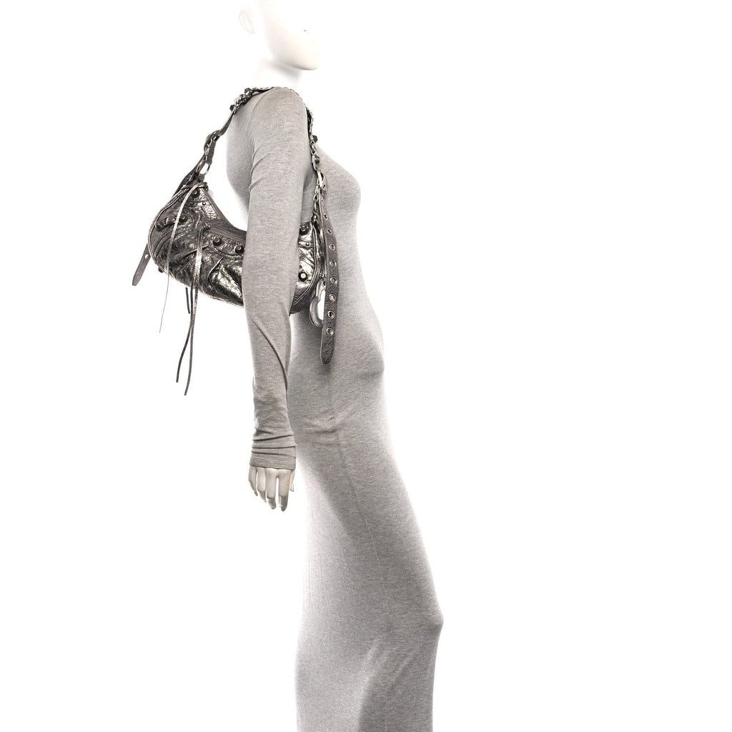 Metallic Agneau Arena Small Le Cagole Shoulder Bag Silver