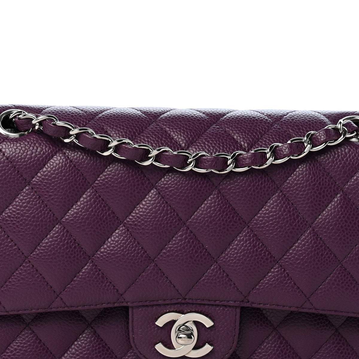 Caviar Quilted Medium Double Flap Purple