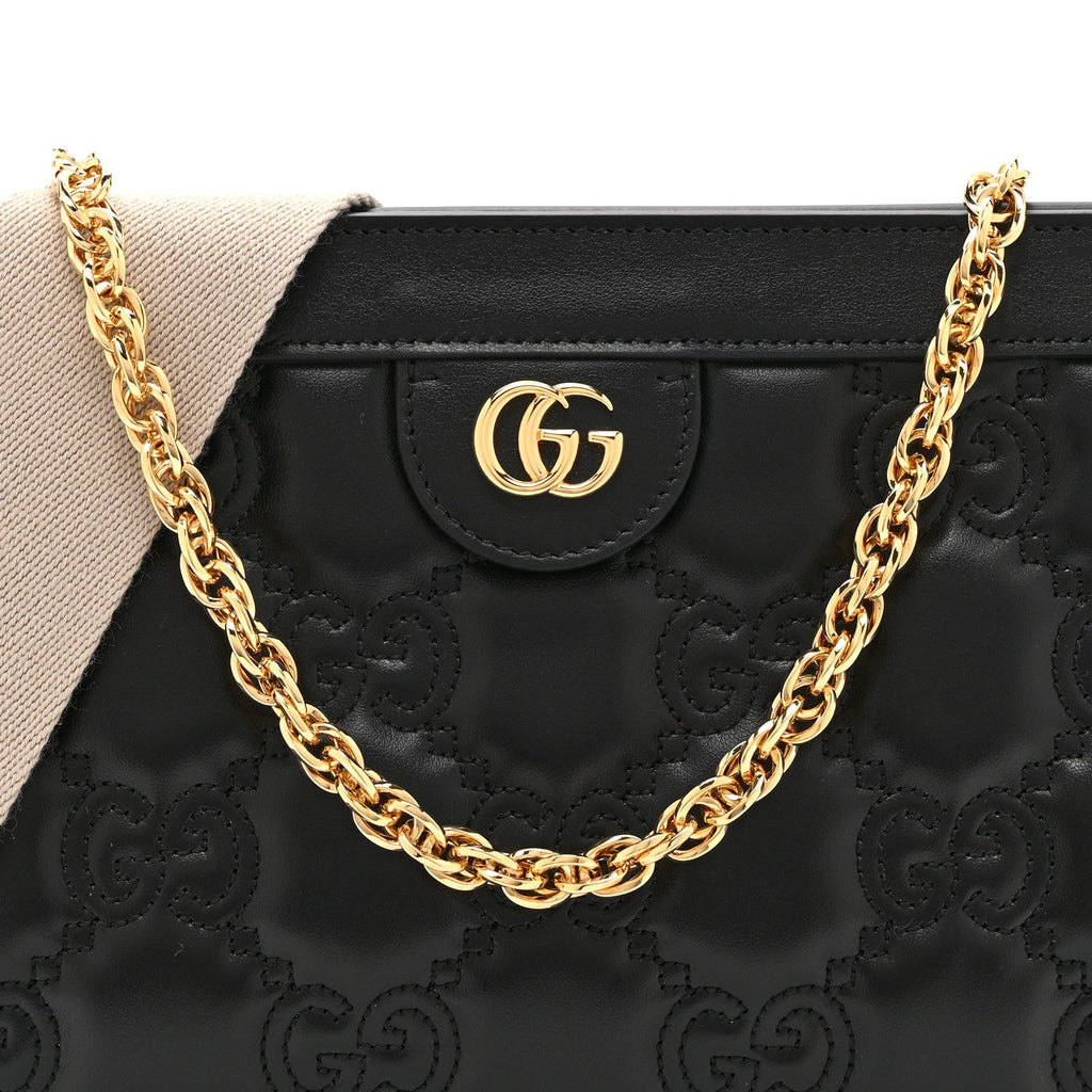Calfskin GG Matelasse Small Slim Chain Shoulder Bag Black Natural