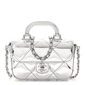 Mirror Calfskin Small Top Handle Clutch With Chain Silver