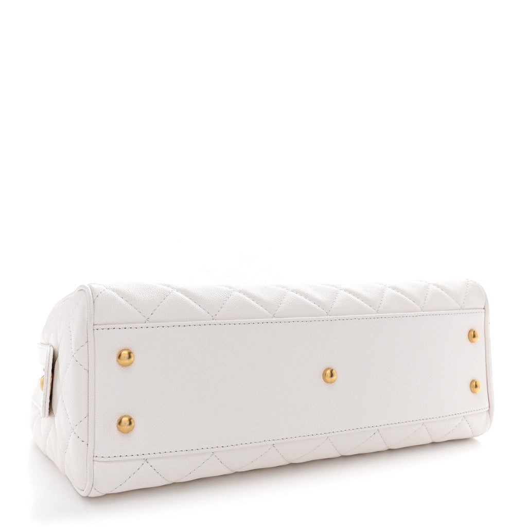 Caviar Quilted Large Bowling Bag White