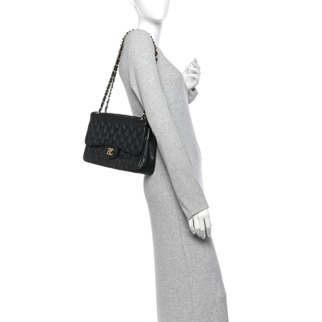 Caviar Quilted Jumbo Double Flap Black
