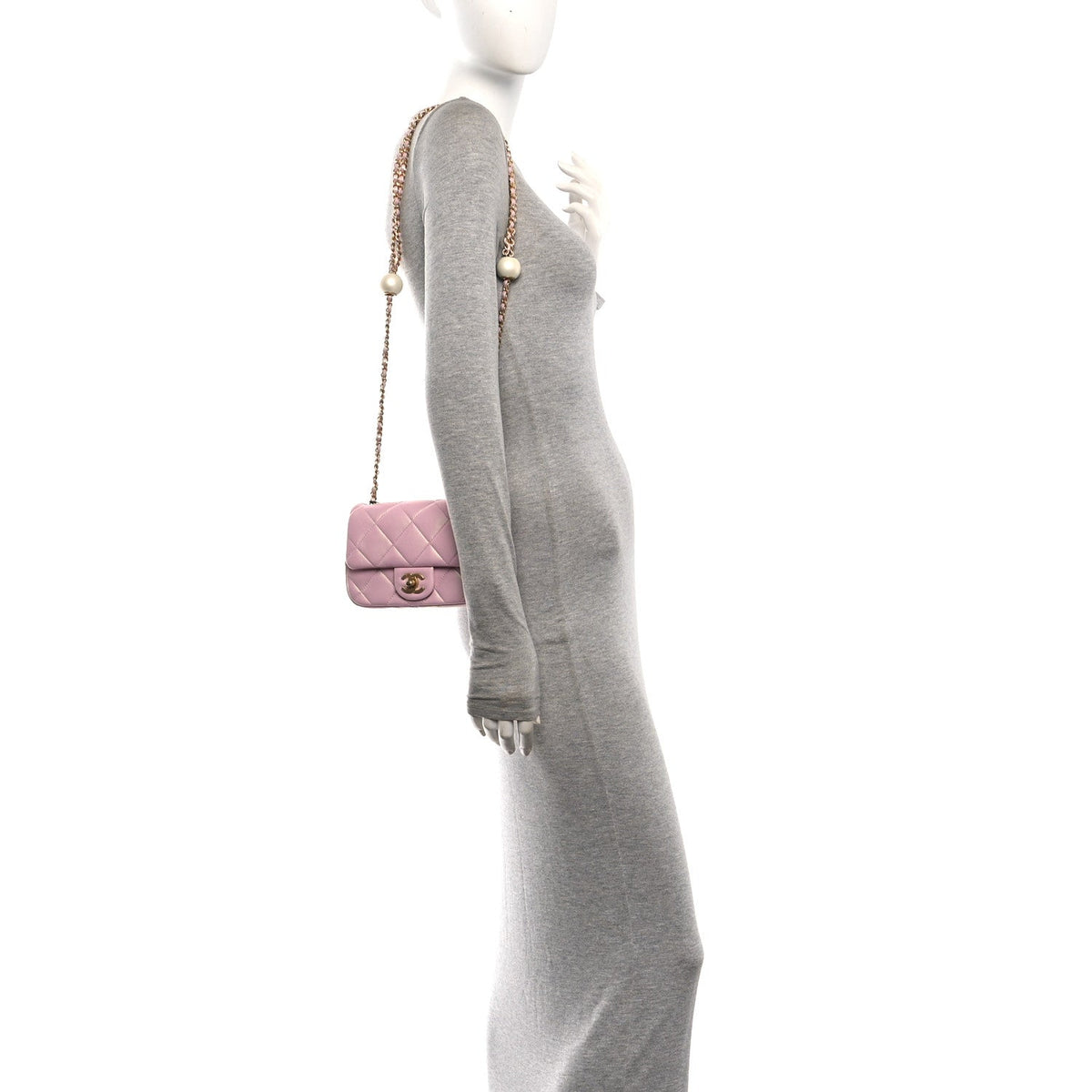 Pearly Lambskin Pearl Quilted Mini Flap Pink