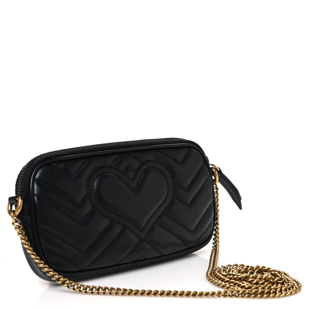 Calfskin Matelasse Mini GG Marmont Chain Crossbody Bag Black