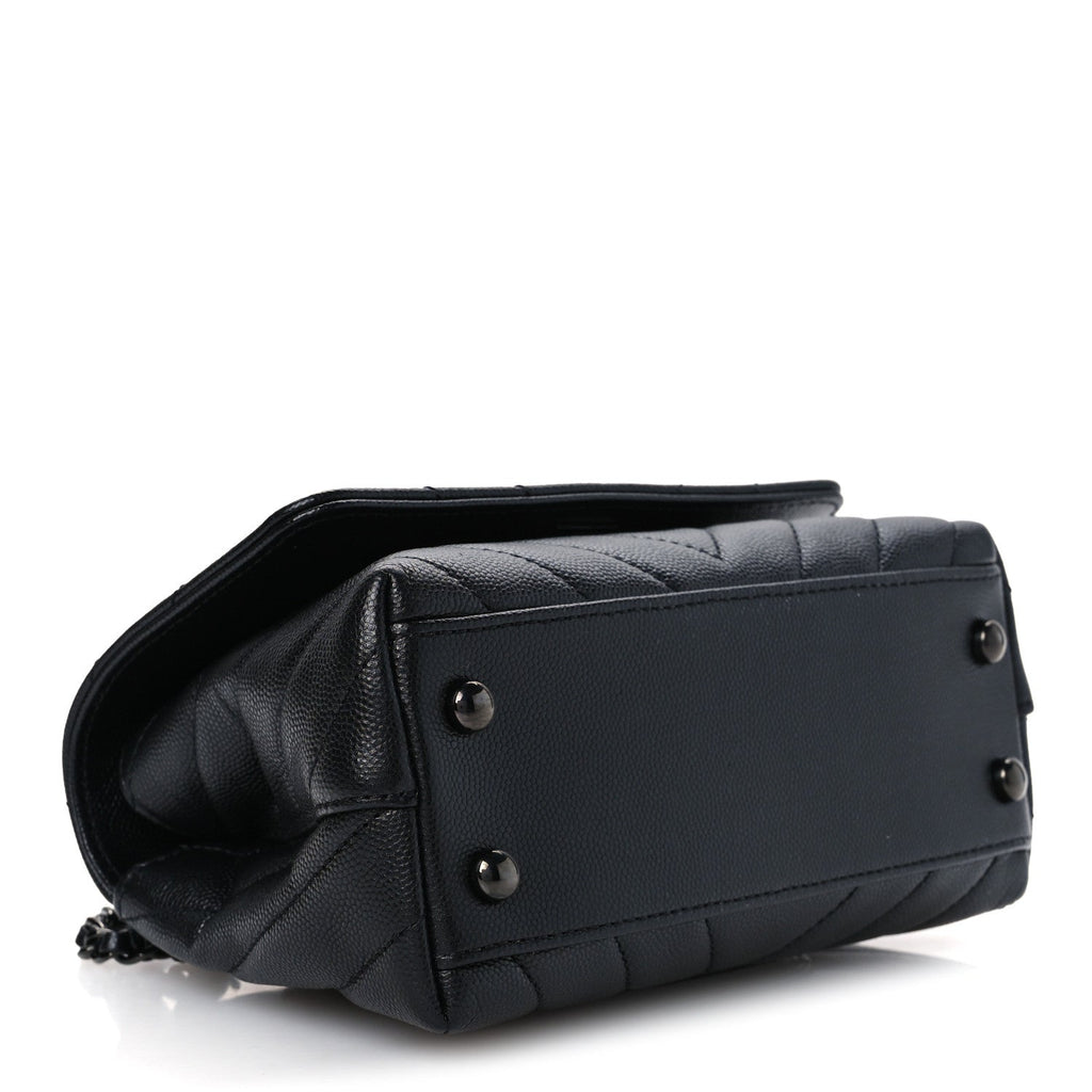 Caviar Chevron Quilted Extra Mini Coco Handle Flap So Black