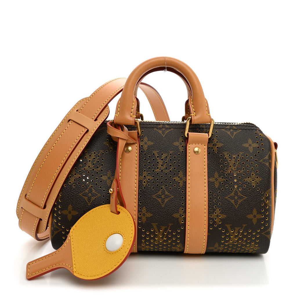 Grid Perforated Monogram Heritage Keepall Bandouliere 25 Yellow