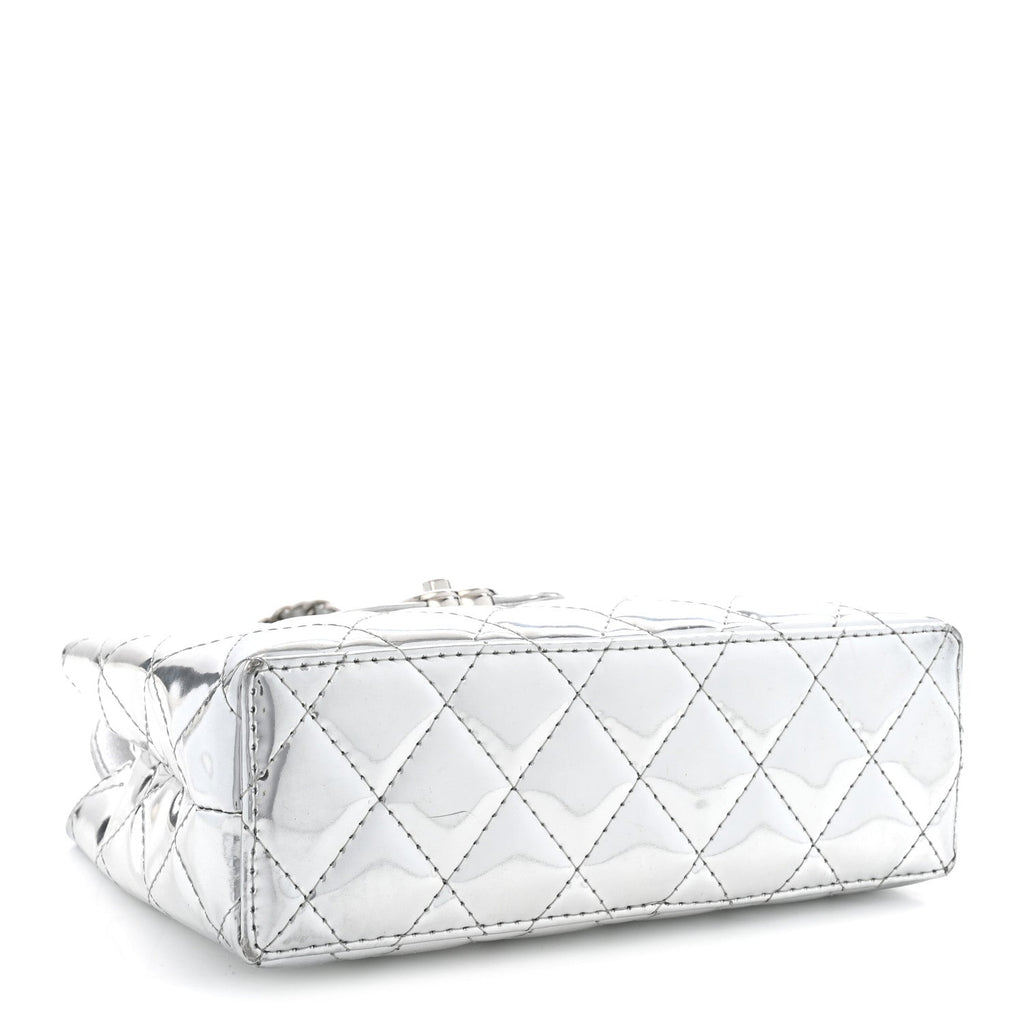 Mirror Calfskin Metallic Calfskin Quilted Nano Kelly Shopper Silvery