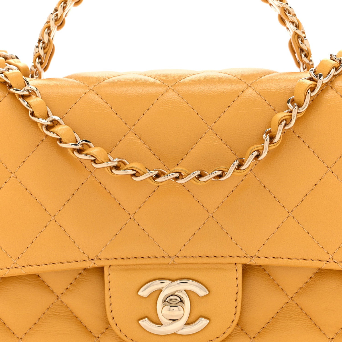 Lambskin Quilted Medium Crystal Top Handle Rectangular Flap Yellow