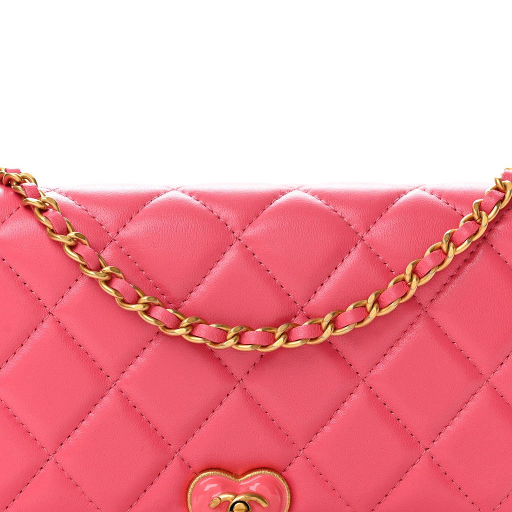 Lambskin Plexiglass Quilted Coco Love Wallet On Chain WOC Pink