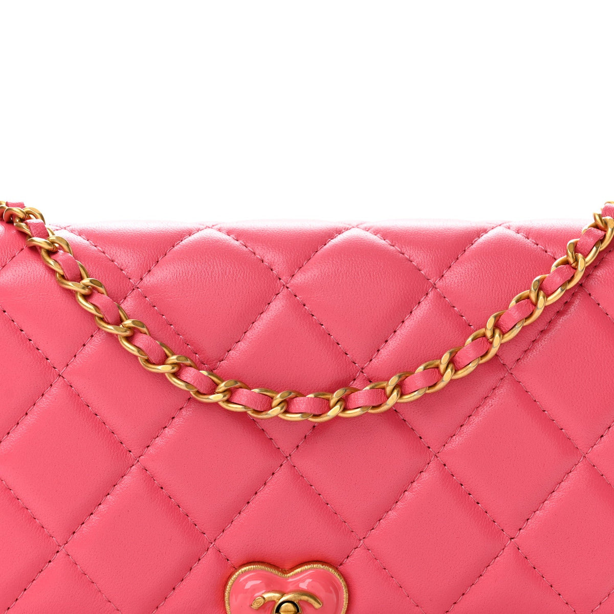 Lambskin Plexiglass Quilted Coco Love Wallet On Chain WOC Pink