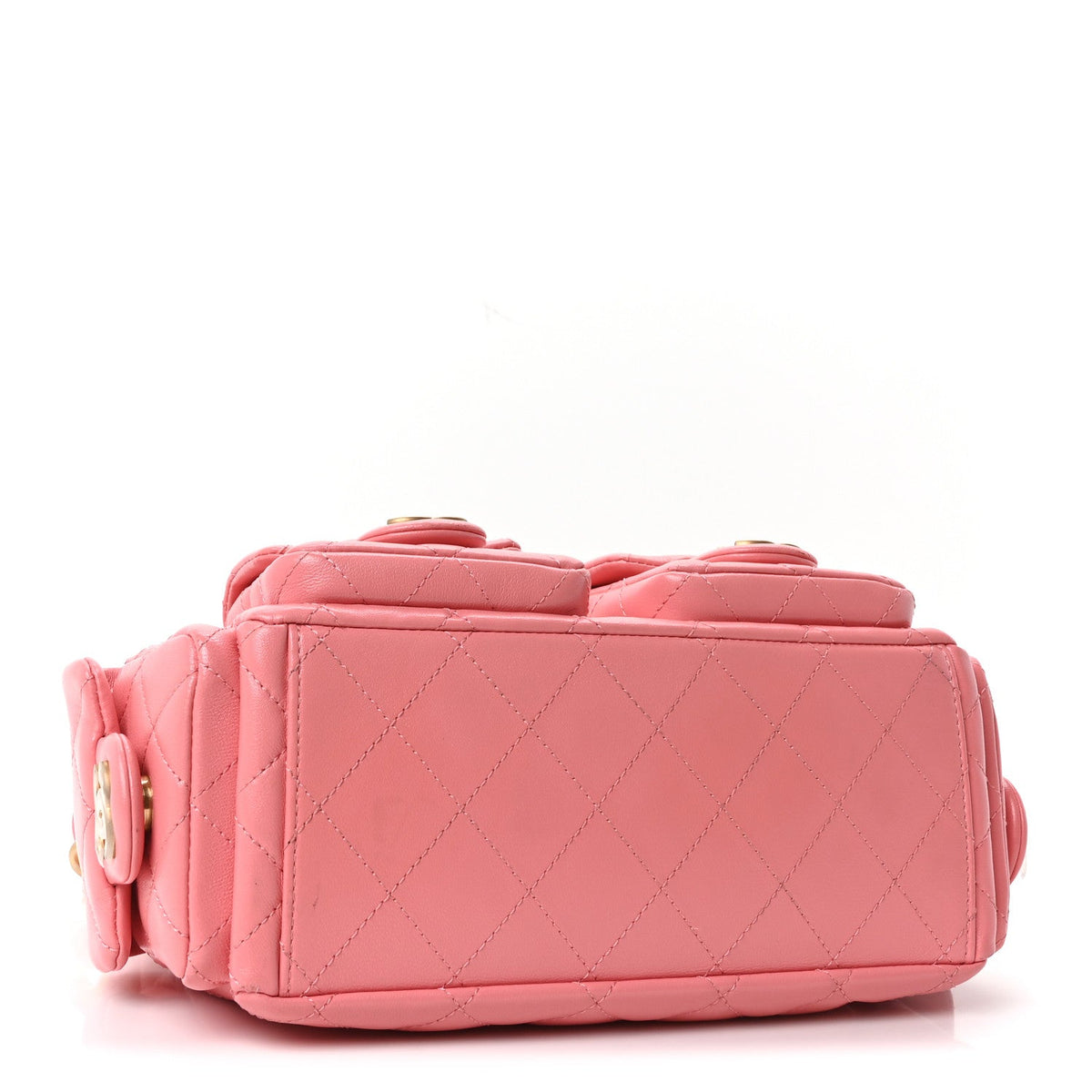 Shiny Lambskin Quilted Trendy Pockets Hobo Coral Pink