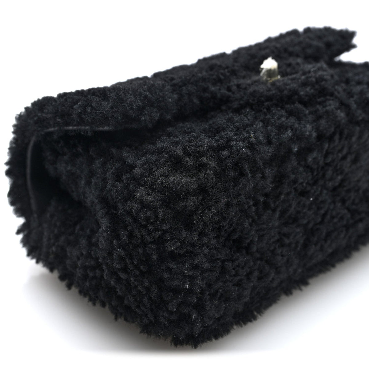 Shearling Quilted Mini Top Handle Rectangular Flap Black