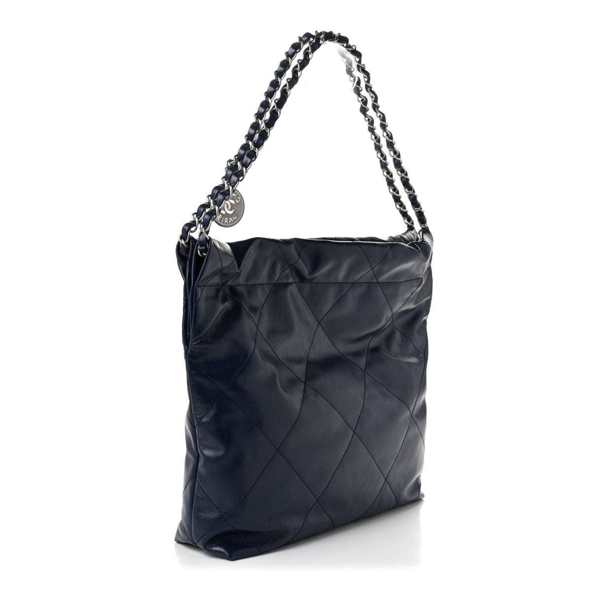 Shiny Calfskin Quilted Small Chanel 22 Navy