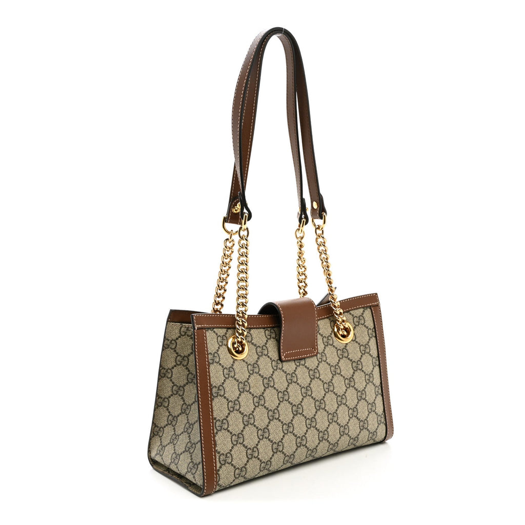 GG Supreme Monogram Calfskin Small Padlock Tote Beige Ebony Tuscany