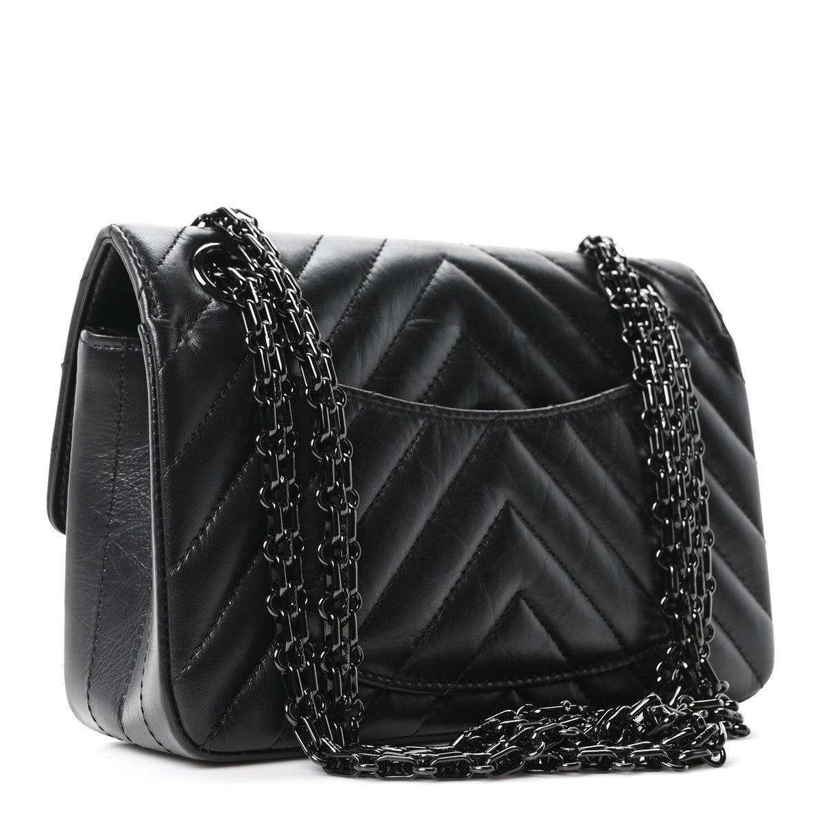 Aged Calfskin Chevron Quilted 2.55 Reissue Mini Flap So Black