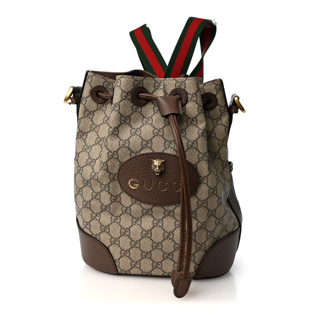 GG Supreme Monogram Neo Vintage Drawstring Bucket Backpack Beige New Acero Crop