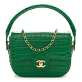 Calfskin Crocodile Embossed Turn Around Mini Flap Emerald