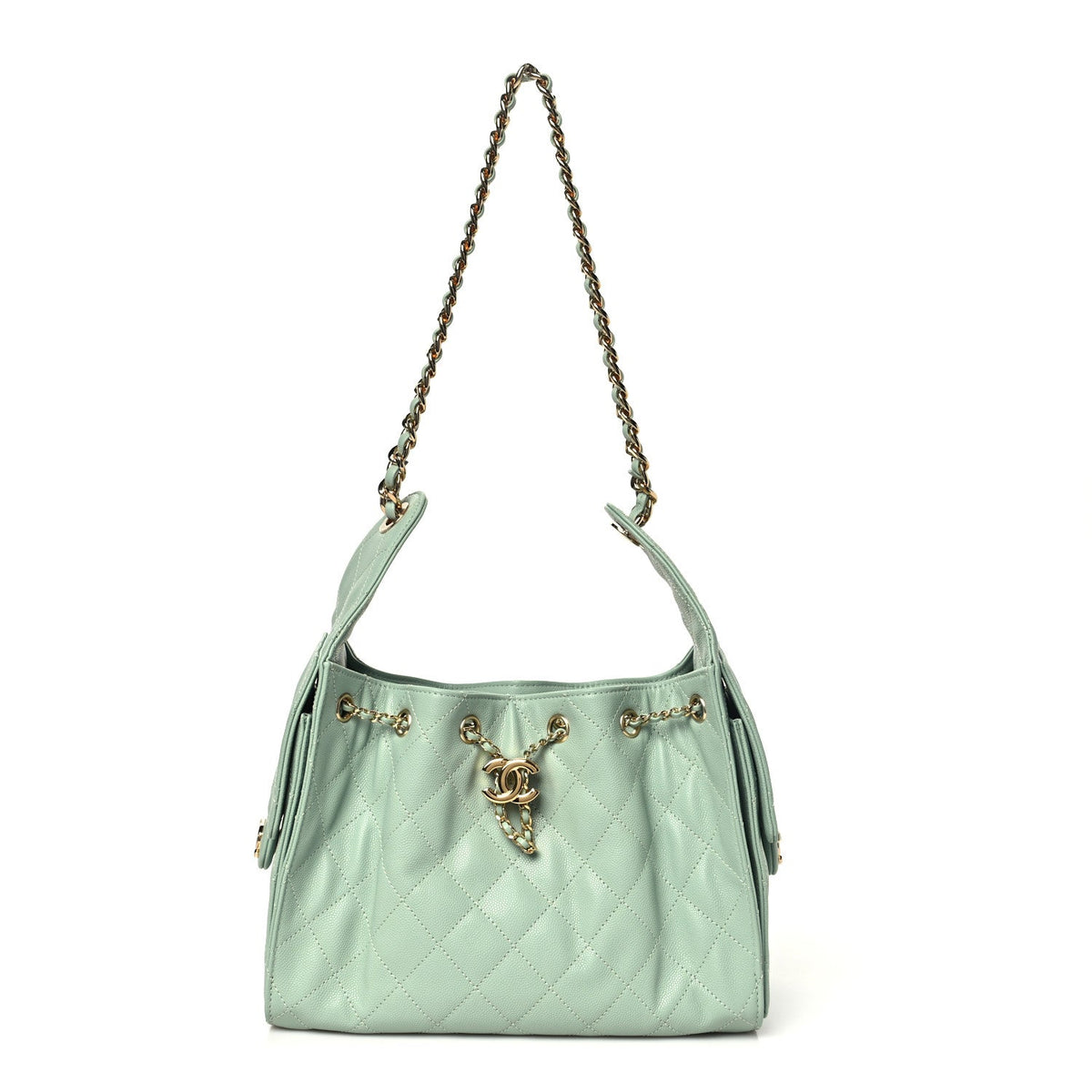Caviar Quilted Small Chanel 25 Handbag Light Green